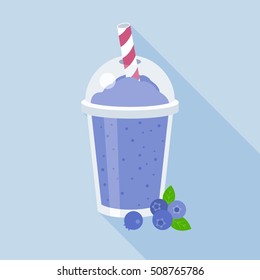 blueberries smoothie vector illustration, flat design with long shadow