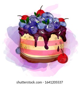 Сheesecake with blueberries vector illustration.
Cheesecake isolated. Dessert illusrratin  Hand draw illustration.