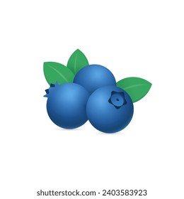 Blueberries Vector Illustration. Realistic 3d Icons.