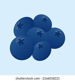 Blueberries vector isolated on blu background. Hand drawn cartoon illustration fruit. Eating healthy and vegan food.
