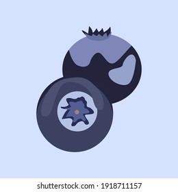 Blueberries in vector on a light blue background. Healthy lifestyle. Proper nutrition.