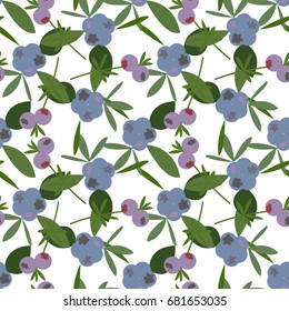 Blueberries vector seamless pattern. Hand drawn berries in pastel colors on white background 
