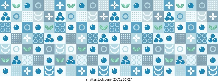 Blueberry abstract geometric pattern in bauhaus and minimalism style. Natural organic shapes of plants and berries, eco farming. Designer fabric, card, wrapping paper, cover.