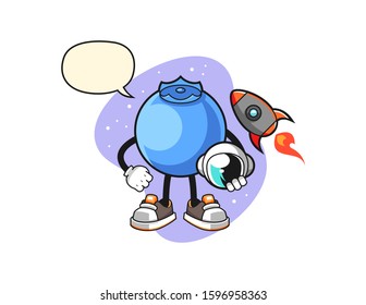 Blueberry astronaut with speech bubble cartoon. Mascot Character vector.