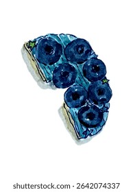 blueberry bagel toast watercolor illustration	
