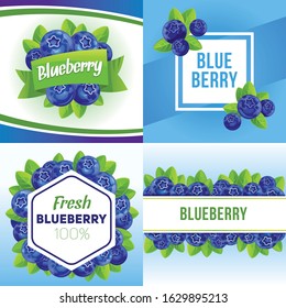 Blueberry banner set. Cartoon illustration of blueberry vector banner set for web design