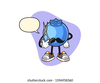 Blueberry barber with speech bubble cartoon. Mascot Character vector.