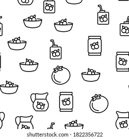 Blueberry Berry Food Vector Seamless Pattern Thin Line Illustration