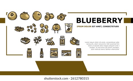 blueberry biberry blue berry landing web page vector. fruit food, fresh leaf, sweet dessert, organic nature forest antioxidant blueberry biberry blue berry Illustration