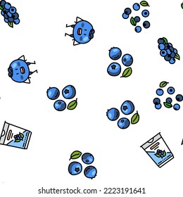 blueberry biberry blue berry vector seamless pattern thin line illustration