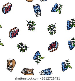 blueberry biberry blue berry vector seamless pattern thin line illustration