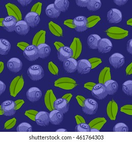 Blueberry bilberry painted vector seamless pattern.