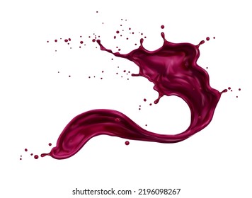 Blueberry Or Blackberry Juice And Yogurt Swirl Splash. Isolated Vector Purple Wave Of Realistic Milk And Fruit Drink With Falling Drops, Creamy Texture. Dairy Food, Blueberry Juice And Yogurt