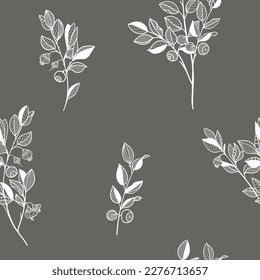 blueberry branches, berries and leaves. seamless lace pattern. vector illustration