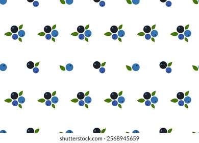 Blueberry branches seamless pattern. Cute doodle hand drawn berry. Sweet summer organic fruit. Pattern for Wallpaper, Backgrounds, Covers, Phone Cases, Textile, Prints, Wrapping, Web Design. Vector