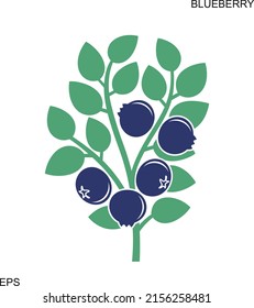 Blueberry Bush Logo. Isolated Blueberry On White Background