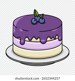 Blueberry cake. Cake with berries. Delicious sweet dessert concept. Happy birthday. Colorful decorative design elements. Vector illustration