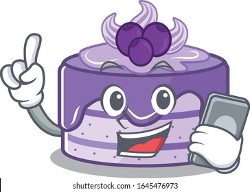 Blueberry cake Cartoon design style speaking on a phone