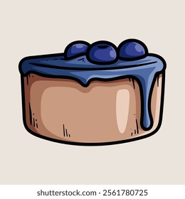 blueberry cake isolated colored drawing line art style sketch classic vintage design illustration