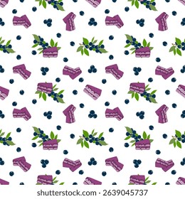 Blueberry cake pattern on white background