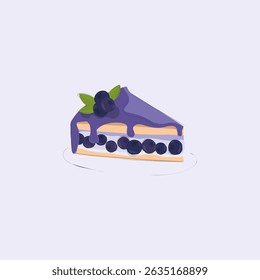 Bolo de mirtilo. Pedaço de bolo. Pedaço de bolo de mirtilo. Bolo festivo. Pastelaria. Anúncio de pastelaria. Mirtilos. Roxo.