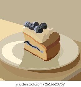Blueberry cake slice vector illustration