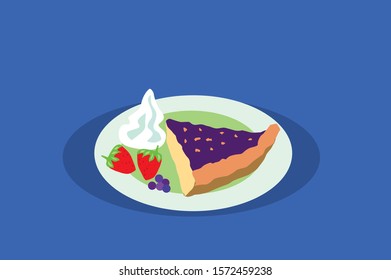 blueberry cake with strawberries and cream
