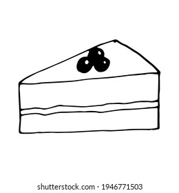 Blueberry cake, vector doodle illustration, hand drawing