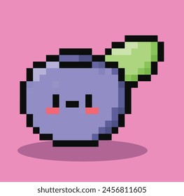 blueberry cartoon  in 8 bit pixel art.