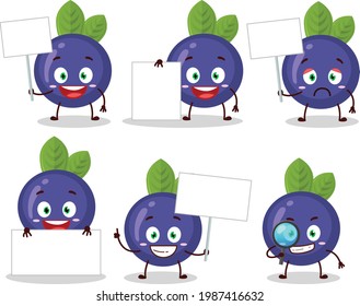Blueberry cartoon in character bring information board. Vector illustration