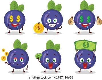 Blueberry cartoon character with cute emoticon bring money. Vector illustration