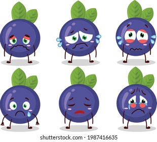 Blueberry cartoon in character with sad expression. Vector illustration