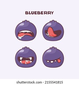 Blueberry cartoon. fruit vector illustration. with different mouth expressions. cute cartoon