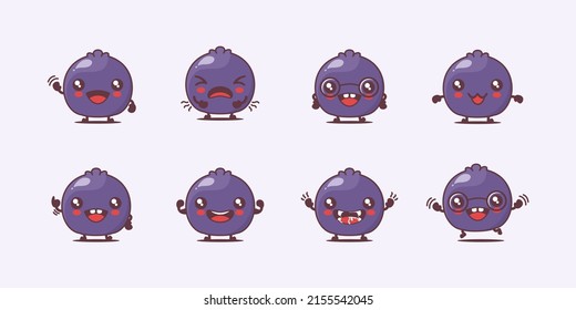 Dibujo de Blueberry. ilustración vectorial de fruto. con diferentes caras y expresiones. tira cómica