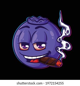 Blueberry character cartoon icon cute smoking digital art vector