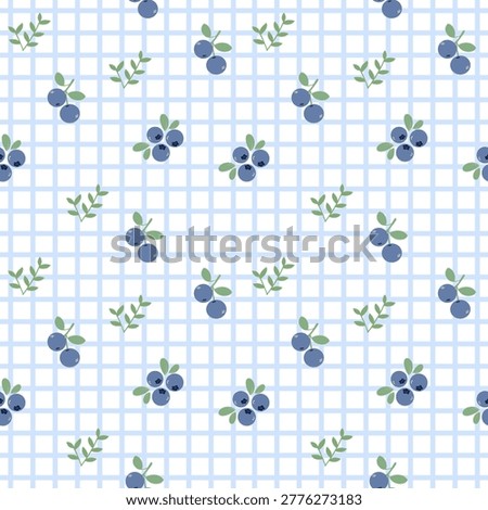 Blueberry Checkered Seamless Pattern for Cute Botanical Fabric, Wallpaper and Fresh Nature Background