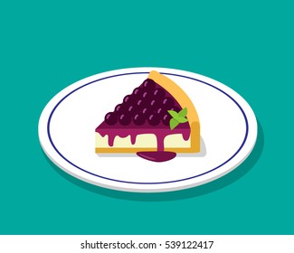 Blueberry cheese cake in 3D cartoon style, vector