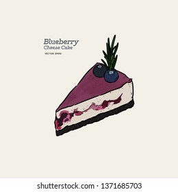 Blueberry cheese cake, hand draw sketch vector.