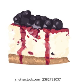 Pastel de queso de arándano con fondo blanco, ilustración vectorial, dibujo de comida
