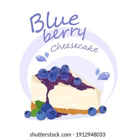 Blueberry cheesecake dessert vector isolated food illustration on white background.