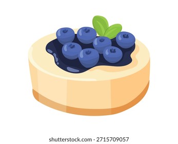 Tarta de queso de arándanos. Clipart de Vector plano, ilustración con fondo aislado.