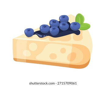 Tarta de queso de arándanos. Clipart de Vector plano, ilustración con fondo aislado.