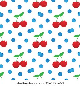 Blueberry and cherry vector seamless pattern background for food and nature design.
