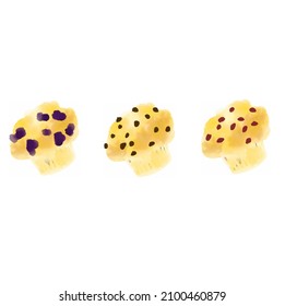 Blueberry, Chocolate Chip, Cranberry Muffins On Vector Art