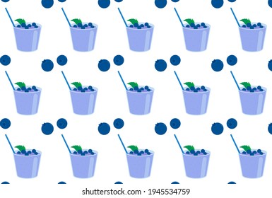 Blueberry cocktail pattern, berry milkshake for product design and packaging, background and wallpaper for website, presentation, banner, flyer, web
