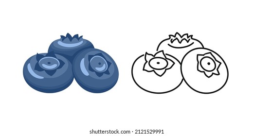 Blueberry color cartoon illustration and outline. Vector fresh  berry. Flat icon.