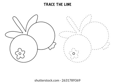 Blueberry coloring pages for kids. Trace and color Blueberry. Blueberry fruit flashcards. Fun fruit worksheets printable for kids activity. Blueberry clipart vector.