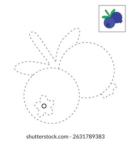 Blueberry coloring pages for kids. Trace and color Blueberry. Blueberry fruit flashcards. Fun fruit worksheets printable for kids activity. Blueberry clipart vector.