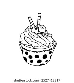 blueberry cup cake illustration, sweet and cute