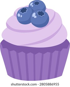 Blueberry Cupcake Flat Vector Illustration